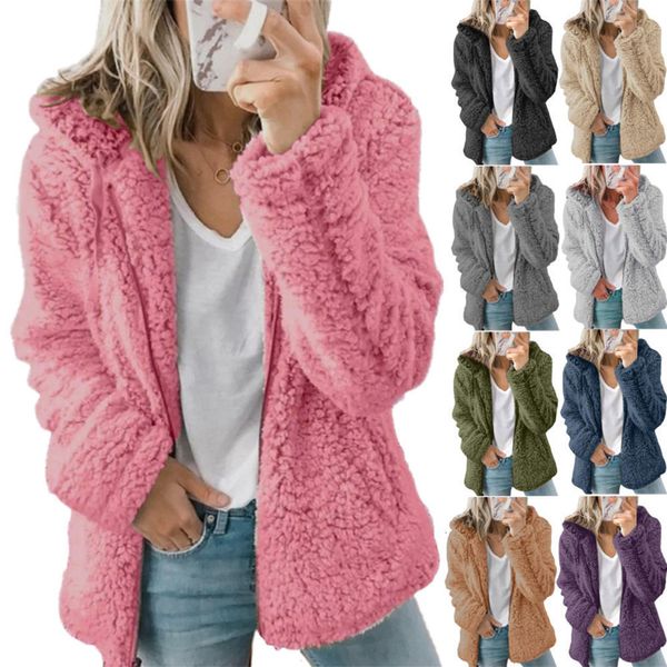 Giacche da donna Autunno Inverno Elegante Orso Teddy Cappotto in pelliccia sintetica Donna Spessa Calda e morbida giacca in pile Cappotto con cerniera tascabile femminile veste femme 230831