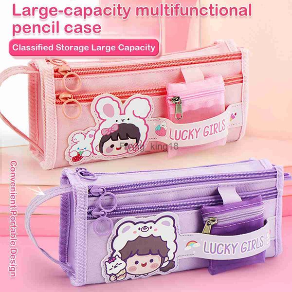 Sacos de lápis Estojo de lona de grande capacidade Cute Girl Multi-funcional Ins Japonês Estudantes da escola primária Saco de lápis de alto valor HKD230831