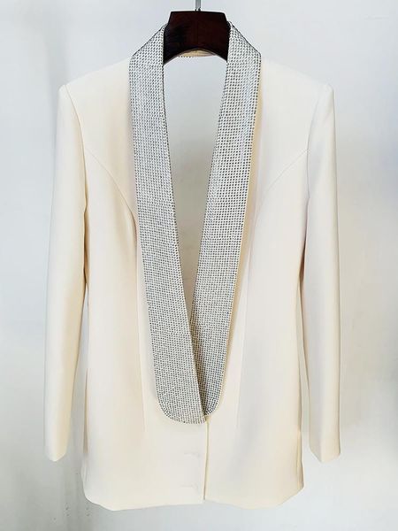 Ternos femininos 2023 de alta qualidade est moda designer jaqueta elegante sem costas diamantes frisado xale colarinho longo blazer