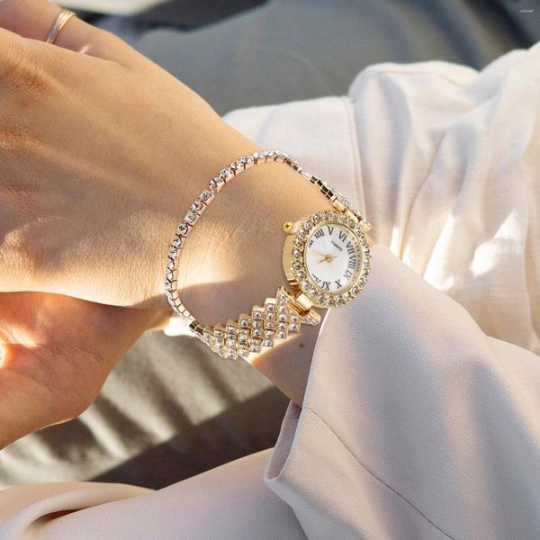 Orologi da polso 2 pezzi Bracciale per orologio al quarzo Shiny Girls Lady Orologi Bracciali in argento sterling Donna Donna