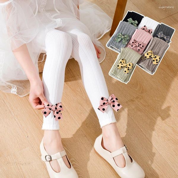 Hosen Frühling Stil Farbe Twist Polka Dot Bogen Knoten Neun-punkt Hosen Mädchen Ausländischen Leggings Baby Baumwolle Schlank Lange