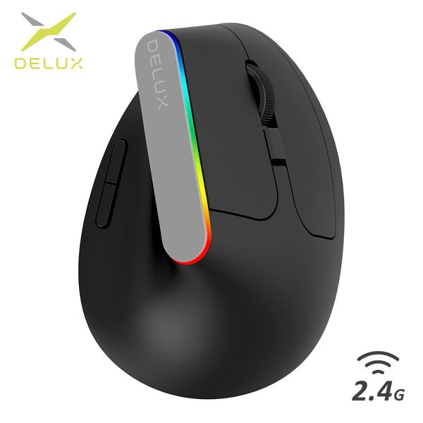 Ratos Delux M618C Sem Fio Silencioso Ergonômico Vertical 6 Botões Gaming Mouse Receptor USB RGB 1600 DPI Ratos Ópticos Com Para PC Laptop 230831