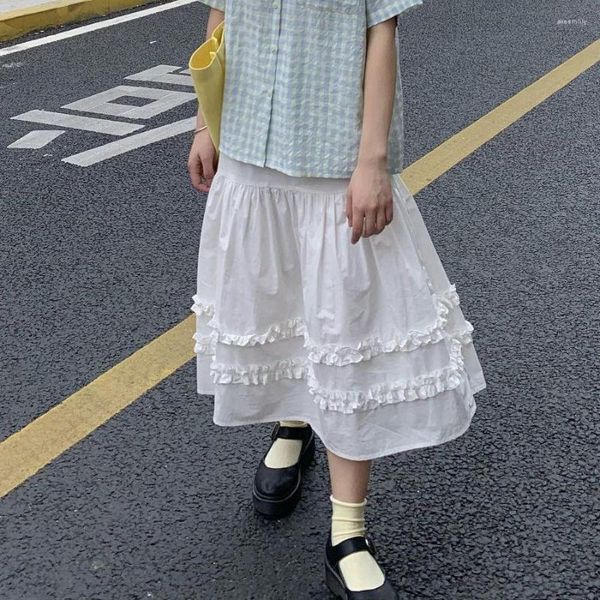 Юбки кавайи лолита юбка длинная рюша для женщин для женщин Миди летняя одежда Fairycore Fairy Core