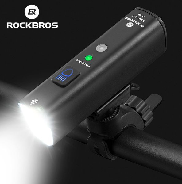 Fahrradbeleuchtung ROCKBROS 1000 Lumen Licht Smart Vibration Sensing Lampe 5 Modi Fahrradscheinwerfer LED Taschenlampe Laterne Zubehör 230830