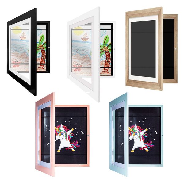 Quadros de imagem crianças arte quadro de madeira a4 frente aberta cartaz mutável po desenho pinturas exibição rack de armazenamento decoração de casa 230831