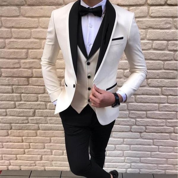 Herrenanzüge Blazer Neueste Mantel-Hose-Designs Weiße Männer für Hochzeitsanzug Bräutigam Blazer Smoking Slim Fit Kostüm Pour Hommes Te237l