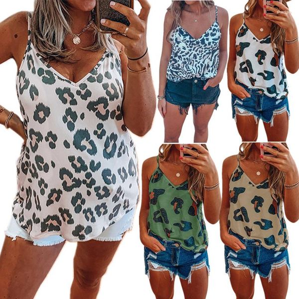 Frauen Tanks Gedruckt Leopard Leibchen Sommer Tank Top Sexy Streetwear Cami Weibliche Kleidung Damen V-ausschnitt Hause Bett Casual Lose tragen