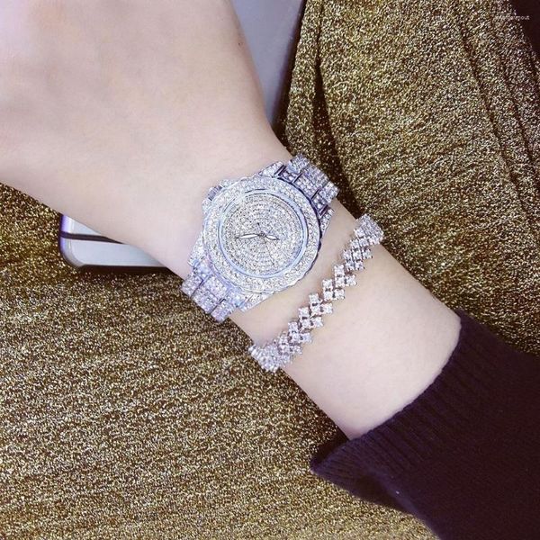 Orologi da polso Bee Sister Strass Ice Out Orologio da donna con diamanti Argento oro Acciaio inossidabile Polso al quarzo Gioielli Complementos Mujer Cadeaux