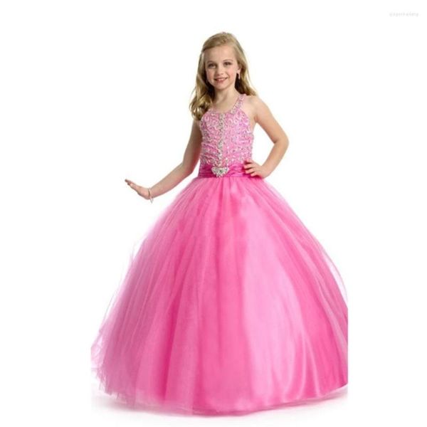 Vestidos da menina primeira comunhão pérola lantejoulas rosa pequena princesa vestido flor casamento dama de honra festa beleza pageant vestidos