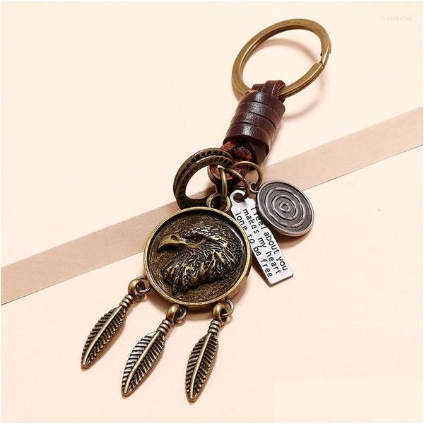 Portachiavi Cordini fatti a mano Cowe Eagle Charms Portachiavi Piuma Nappe Anello Vintage Emo Grunge Punk Gioielli Regali creativi Uomini Wome Dhlik