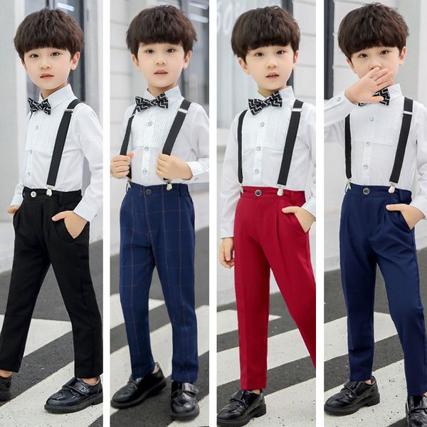 Anzüge Jungen Kleidung Anzug Langarm Hemd Hosenträger Hosen Overalls Kinder Overalls Kleidung Sets Kind Herbst Formale Kostüm Gentleman 230830