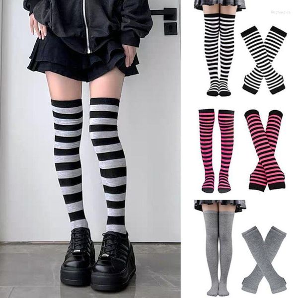 Frauen Socken Lange Fingerlose Handschuhe Arm Abdeckung Gestreifte Gestrickte Handgelenk Ärmel Wärmer Anime Gothic Overknee Hülse