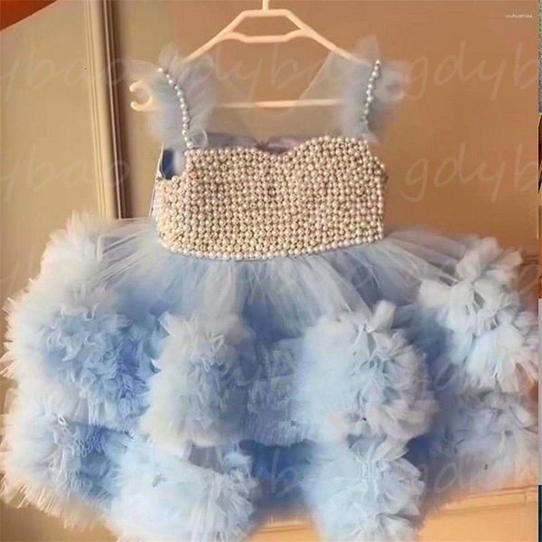 Mädchen Kleider Prinzessin Baby Fee Perlen Spitze Schmetterlinge Puffy Blumen Kleid Kleinkind Erstkommunion Geburtstag Party Kleid Ball Tragen