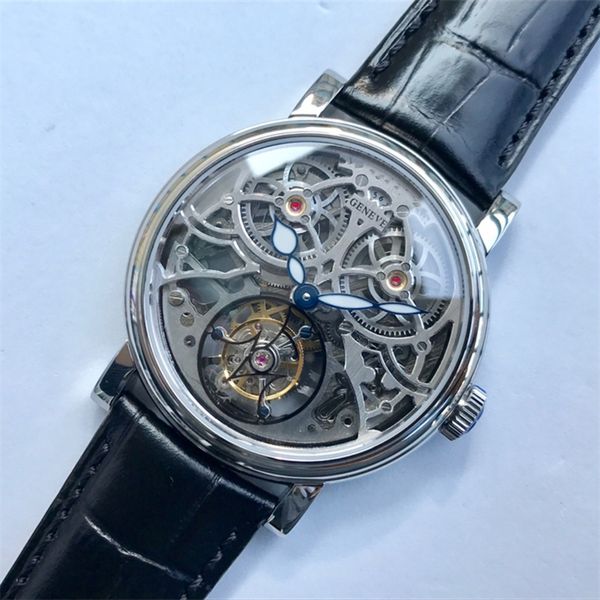 Мужские часы TW Montre DE Luxe, турбийон, ручное механическое движение, стальной корпус, полый дизайн, роскошные часы, наручные часы, водонепроницаемые