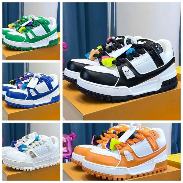 2023 Novo Designer Sapatos Casuais Homens Trainer Maxi Sneaker Multicolor Inkjet Sola Grossa Sapato de Treinamento Elevado Padrão Denim Borracha Lona Couro