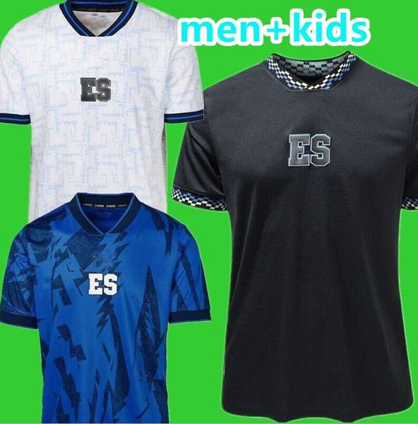 2023 El Salvador Gold Cup Fußballtrikots 23/24 Heim Blau Auswärts Weiß NationalmannschaftFußballtrikot Kurzarm Maßgeschneiderte Fußballuniform 9898