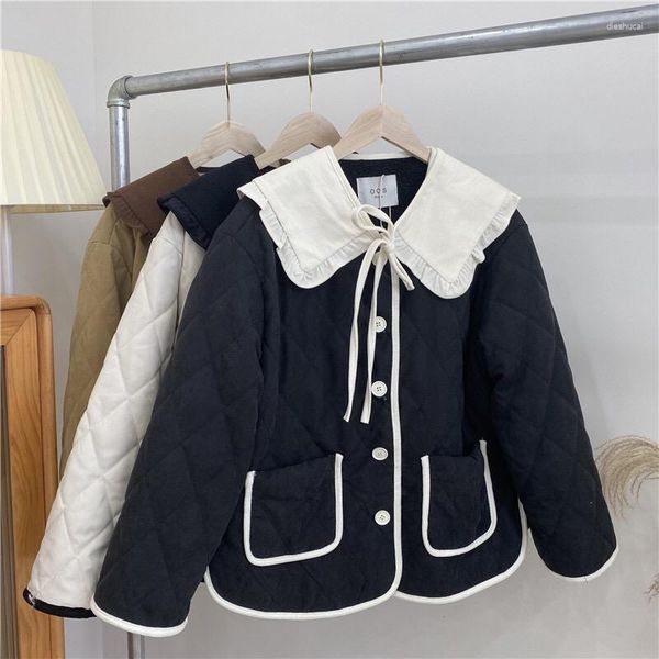 Casacos de trincheira femininos inverno quente grosso mulheres parkas moda cordão algodão acolchoado casaco lapela amarrar jaqueta exterior elegante zíper roupas