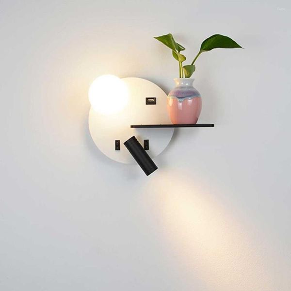 Lâmpada de parede luz cabeceira interface usb ajustável ferramenta iluminação leitura com placa retenção branco direito tipo 3