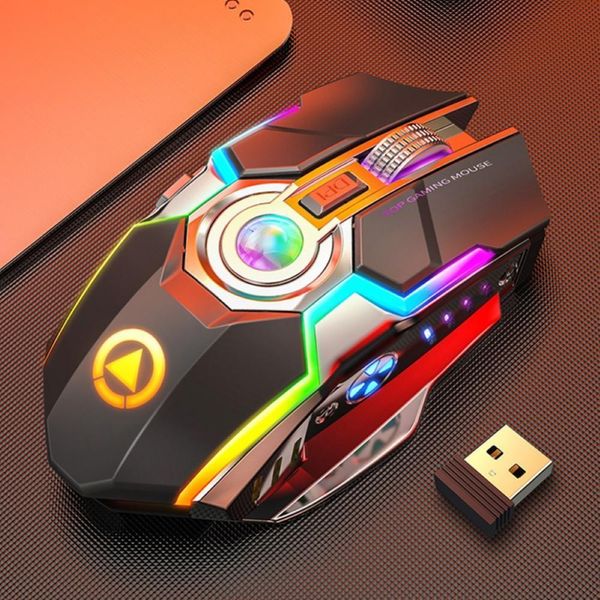 Мыши A5 Беспроводная игровая мышь 2,4 г USB 7Buttons 1600DPI RGB RGB Подполняемый геймер Silent Mouse Gamer Mute Mute для ПК ноутбук 230831