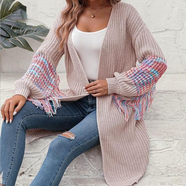 Kadın Örgüleri Moda Kadın Sweaters için Moda Hırka 2023 Örgü Vintage Boho Tassel Tasswears Sweater Uzun Kollu Üst Feminino