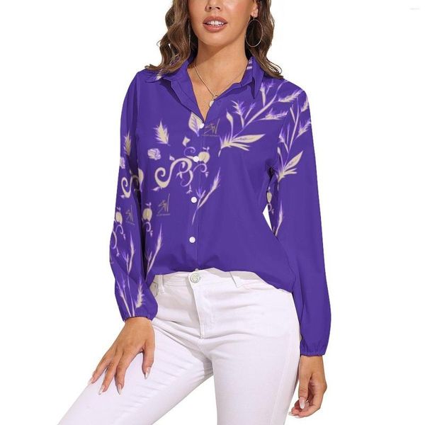 Blusas de mujer Blusa lavanda vintage Púrpura floral Dilly Sicat Trabajo de oficina Ropa de calle de manga larga para mujer Camisas Ropa de gran tamaño