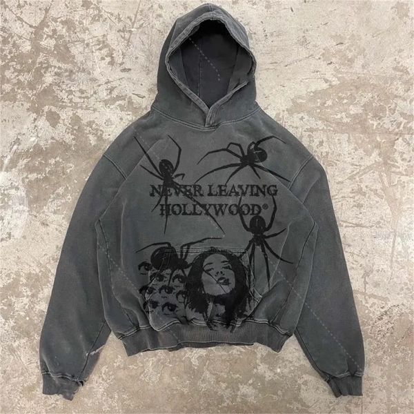 Alta qualidade aranha impressão zip oversized hoodie homens punk esporte solto casaco harajuku gótico streetwear manga longa moda coreana 220819 3114 #