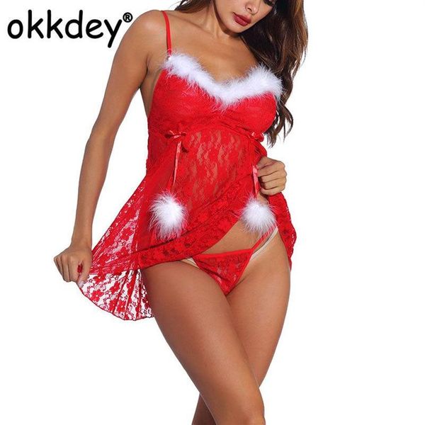 Okkdey feminino sexo exótico mini vestido adulto lingerie sexy conjunto para o natal cosplay traje erótico vestuário sutiãs sets285k