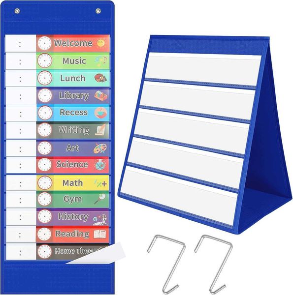 Giocattoli didattici Sherr 14 tasche Programma giornaliero Grafico tascabile Doppio lato Tavolo visivo per bambini con 13 carte colorate e 33 carte vuote con gomma a secco HKD230830