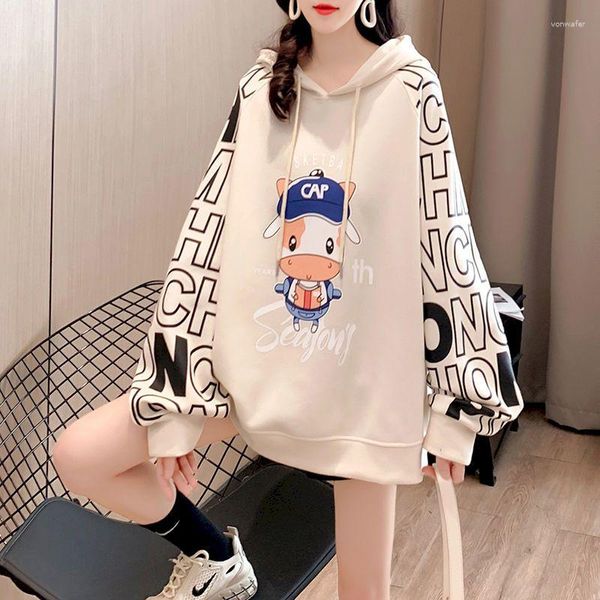 Hoodies femininos oversized design sentido frito rua hoodie primavera outono na moda solto estilo coreano all-match jaqueta com capuz topos