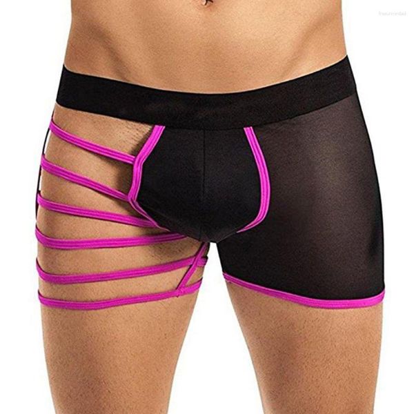 Unterhosen Sexy Unterwäsche für Männer Spaßhöschen Eisseide Boxershorts Herren Transparenter Riemen Stil U Convex Hollow Out