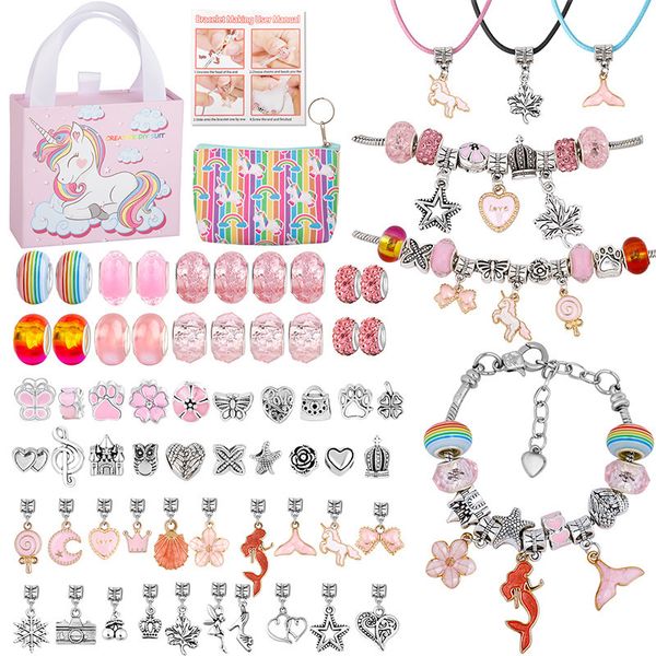 Jogos de festa Artesanato Makersland Kids DIY Charm Bracelet Kit Unicorn Bag Handmade Beads Colar Set Presente de Natal Crianças Beads para fazer jóias 230830