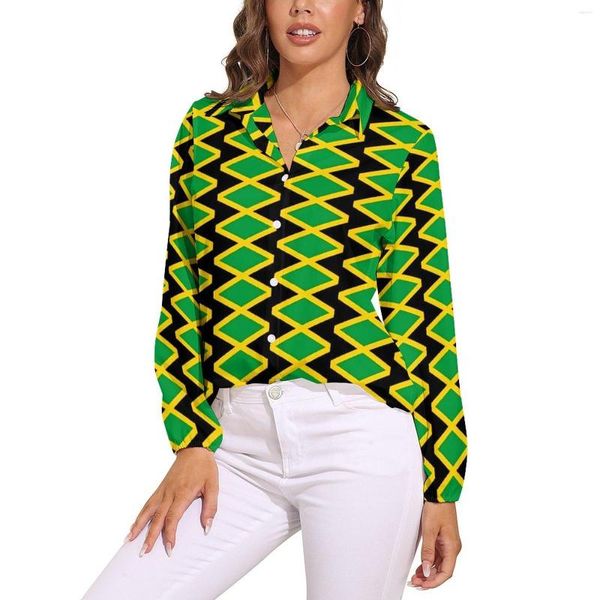 Blusas de mujer, blusa con bandera jamaicana, amarillo, verde, bonita camisa informal de manga larga personalizada para mujer, ropa de gran tamaño para primavera