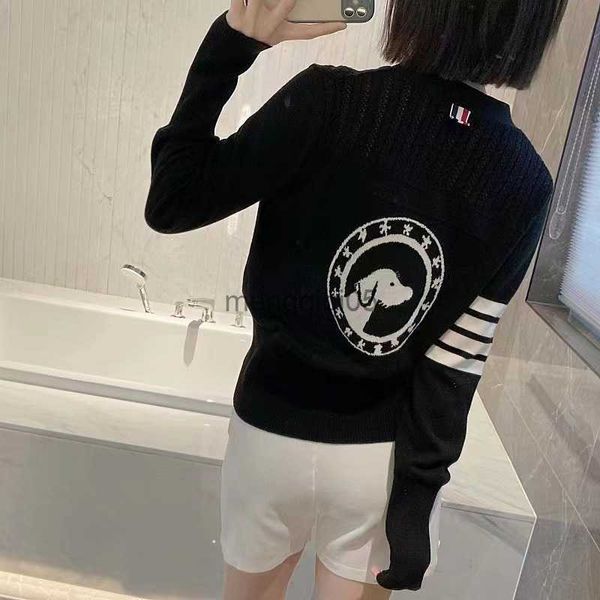 Maglioni da donna Primavera Nuovi vestiti da donna Scollo a V One Piece College Coreano Streetwear A righe Manica lunga Top Pullover Maglieria Cucciolo Maglione HKD230831