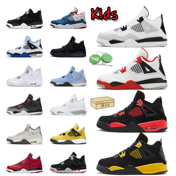 Jumpman 4 J4s Scarpe da pallacanestro per bambini Black Cat 4s Scarpe firmate per bambini Scarpe da ginnastica per bambini Bred Fire Rosso Giallo Thunder Retro4s Rosa Militare ragazzi ragazze Sneakers sportive