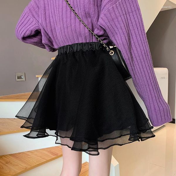 Gonne 2023 moda coreana nero tulle mini gonna per le donne ragazza una linea corta sexy a vita alta Y2k Fairycore vestiti del partito