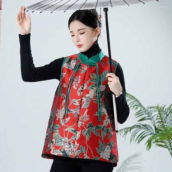 Damenwesten Ethnischer Stil Kleidung Herbst und Winter Chinesische Retro-bedruckte Schnalle Verbesserte Tang Cheongsam Weste Jacke Weste Z2888