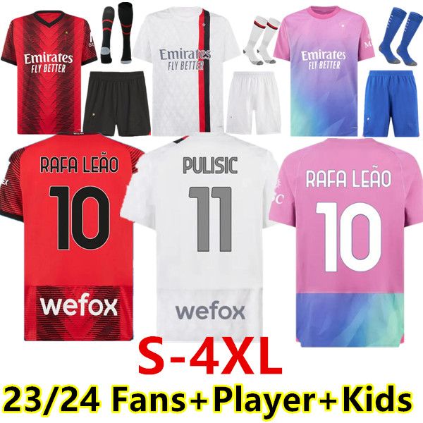 S-4XL 23 24 MILANS GIROUD Футбольные майки 2023 PULISIC THEO TONALI REIJNDERS Рубашка ROMAGNOLI RAFA LEAO S.CASTILLEJO REIJNDERS LOFTUS-CHEK мужская детская футбольная форма