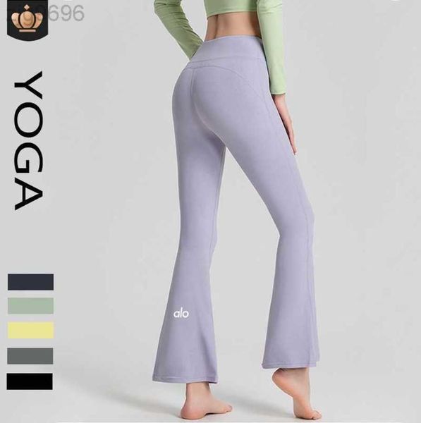 2023 Desginer Al Yoga alopants con vita alta e senza linea a T Pantaloni sottili e leggermente svasati Abbigliamento casual di pantaloni svasati da ballo slim