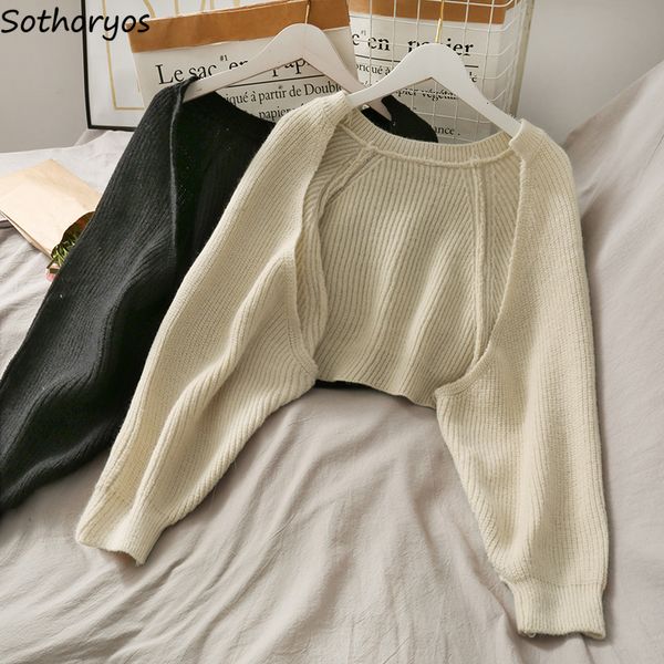 Suéteres femininos encolhe os ombros mulheres sexy sólido outono irregular malhas soltas all-match colheita tops feminino bolero suéteres feminino chique high street soft 230831