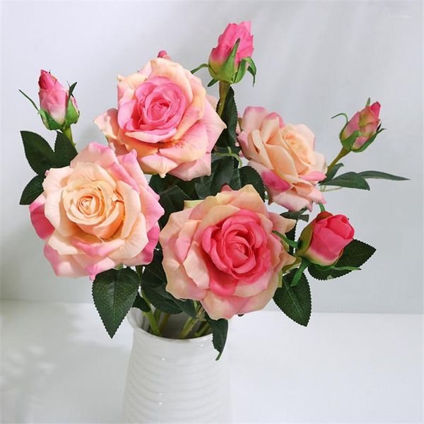 Flores decorativas único 50cm toque real artificial colorido rosa flor peônia de seda para decorações de festa de casamento marrige