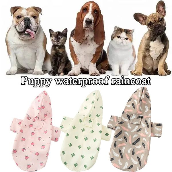 Vêtements de chien Mode Pet Raincoat Mignon Plume Cactus Pêche Imprimé Vêtements imperméables Chiens Veste En Plein Air Chats Chiot Poncho Fournitures