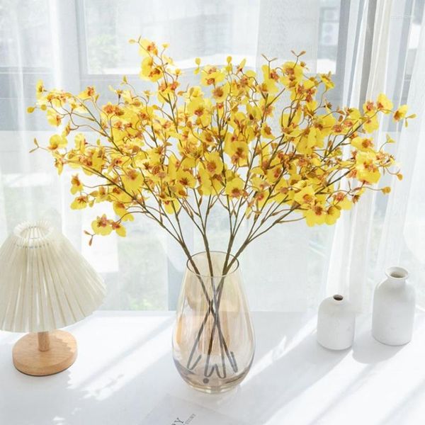 Dekorative Blumen, 3 Gabeln, 65 cm, Seide, Oncidium, künstliche Pflanzen für Hochzeit, Familie, Weihnachten, Party, Festival, Bonsai-Dekoration, Zuhause, Fensterbank