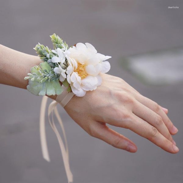 Dekorative Blumen WeddingBobDIY Braut Handgelenk Corsage Frauen Hand Hochzeit Künstliche Seidenblume Party Dekoration YY01