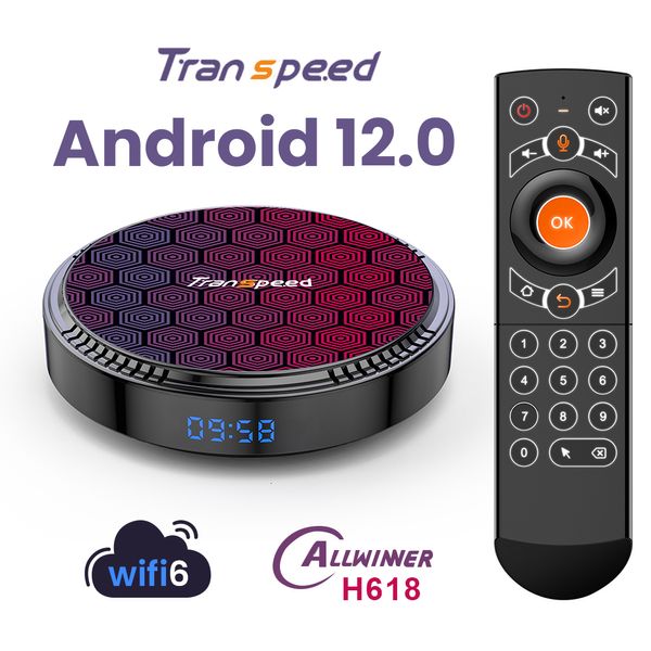 Set-Top-Box Transspeed Android 12 TV-Box WiFi6 BT5.0 H618 unterstützt 8K 4K Quad Core Cortex A53 G31 Sprachassistent Set-Top-Box 230831