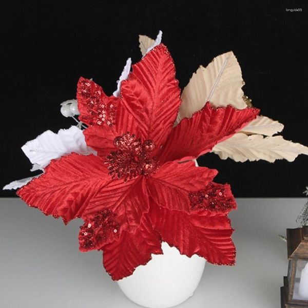 Flores decorativas duráveis flor de natal ornamentos de árvore festiva brilhante artificial para decoração de casa de longa duração natal