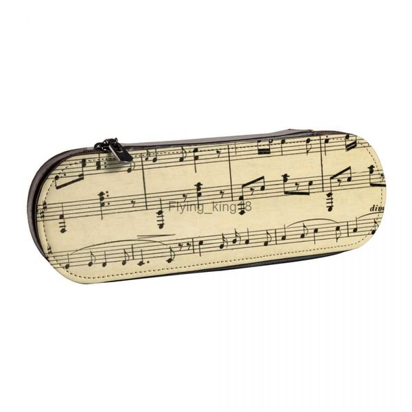 Sacos de lápis Antigo Folha Música Hard Pencil Case Vintage Impressão Bonito Qualidade Caixa de Lápis de Couro Escola Primária Adolescentes Zip Pen Bolsa HKD230901