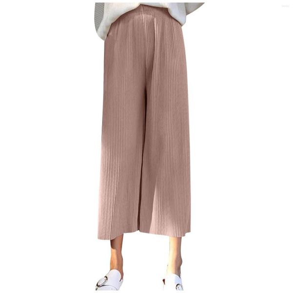 Calças femininas largas largas calças de chiffon plus size recortadas pantalonas simples e versáteis