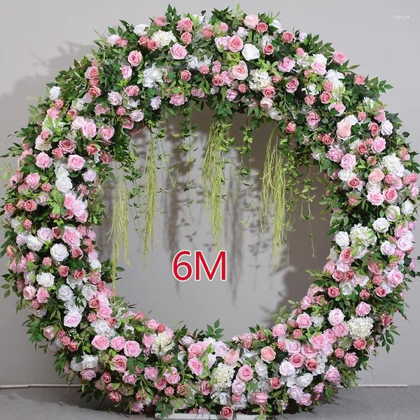 Fiori decorativi Lussuoso sfondo rosa chiaro per matrimoni Decor Arco tondo Disposizione floreale Stand per eventi Fiore artificiale Fila Finestra Displ