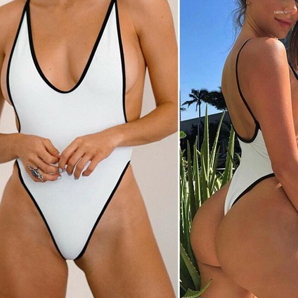 Kadın Mayo Kadınlar Halter Deep V Boyun Sırtsız Katı Bikini Mayo Takımını Yukarı Bodysuit One Piece Swimsuit Plaj Seksi Moda S-XL