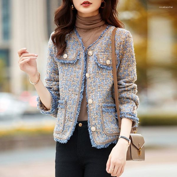 Damenjacken Korea Chic Elegante Tweed Frauen Herbst Button Up Oansatz Quaste Mantel Weibliche Volle Hülse OL Jacke Mode Chaqueta 2023